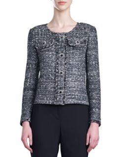 Womens Tweed Knit Jacket, Caviar/Multi   St. John Collection   Caviar multi