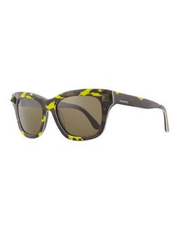 Camo Resin Sunglasses with Rockstud Temple, Yellow   Valentino   Yellow