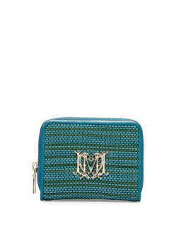 Woven Faux Leather Stripe Wallet, Turquoise   Love Moschino