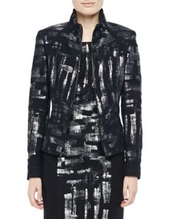 Womens Metallic Detail Long Sleeve Jacket   Kay Unger New York   Silver/Black