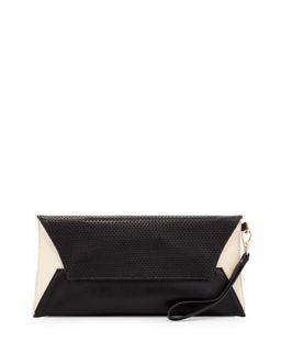 Issa Perforated Leather Clutch Bag, Black/White   rian