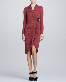 Womens Front Wrap Jersey Dress, Rust   Kay Unger New York   Rust (2)