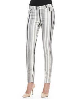 Womens Striped Skinny Ankle Denim Pants   7 For All Mankind   Multi grey
