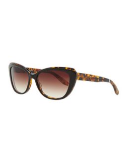 Javotte Beveled Cat Eye Sunglasses, Dark Tortoise/Red   Barton Perreira  