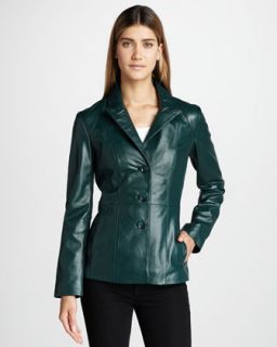 Womens Basic Leather Blazer   Black (MEDIUM/8 10)