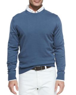 Mens Cotton Crewneck Pullover Sweater, Blue   Blue (LARGE)