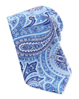 Mens Paisley Pattern Silk Tie, Blue   Blue
