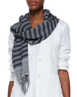 Multi Striped Cotton Scarf, Pewter   Eileen Fisher   Pewter (ONE SIZE)