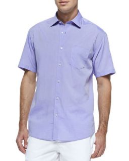 Mens Solid Woven Short Sleeve Shirt, Lilac   Purple (XXL)