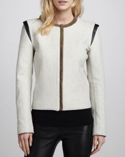 Womens Boxy Jacket with Suede & Leather Trim   Laveer   Oat/Olive/Black (4)