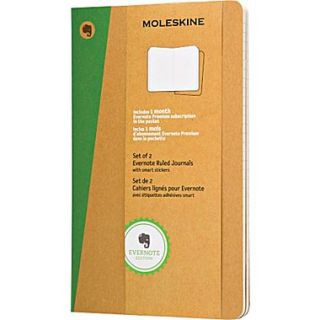 Moleskine Evernote Journal with Smart Stickers, Large, Ruled, Kraft, Soft Cover, 5 x 8 1/4, Set of 2