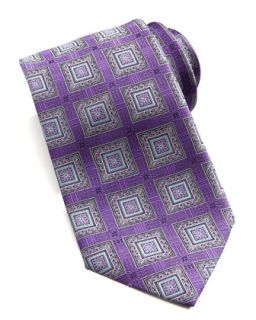 Mens Square Medallion Silk Tie, Purple   Ermenegildo Zegna   Purple