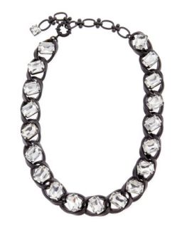 Clear Crystal Curb Chain Necklace, Black   Lee Angel   Black
