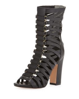 Eaden Caged Leather Ankle Boot, Black   Pour la Victoire   Black (8 1/2B)