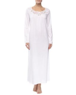 Womens Filipa Long Sleeve Long Gown, White   Hanro   White (MEDIUM)