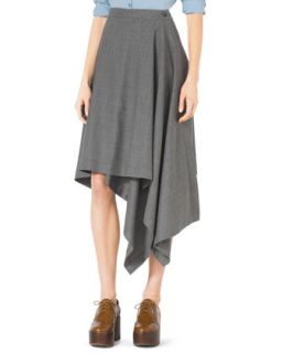 Womens Asymmetric Draped Stretch Wool Skirt   Michael Kors   Banker melange (6)