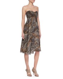 Womens Pleated Strapless Dress, Python Print   LAgence   Python (2)