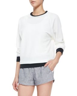 Womens Classic Perforated/Solid Race Sweatshirt   Rag & Bone   White (LARGE)