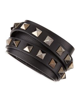 Multi Strand Leather Rockstud Wrap Bracelet, Black   Valentino   Black