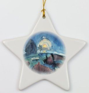 Rikki KnightTM Walter Gramatte Art Hiddensoe Moon Stairway Porcelain Star Ornament   Decorative Hanging Ornaments