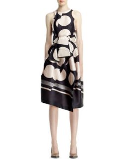 Womens Folded Dot Jacquard Dress, Black/Ivory   Stella McCartney   Black (40/6)