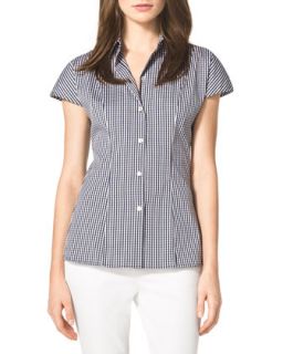Womens Check Stretch Poplin Shirt   Michael Kors   Opticwhite/Indig (12)