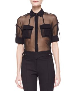 Womens Sheer Silk Utility Shirt, Black   Jason Wu   Black (6)