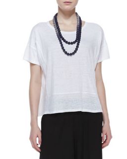 Organic Linen Short Sleeve Box Top, Womens   Eileen Fisher   White (1X (14/16))