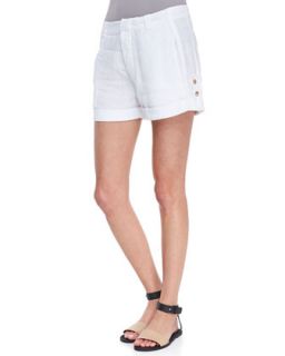 Womens Tab Side Cuffed Linen Shorts   Vince   White (10)