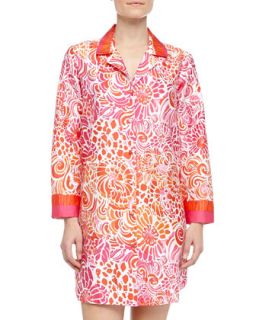 Womens Batik Tiger Lily Swirl Print Sleepshirt, Orange/Pink   Oscar de la