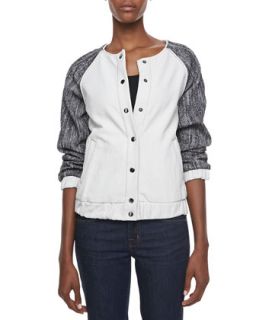 Womens Tweed Sleeve Bomber Jacket   Laveer   Grey/White (4)