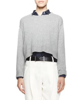 Womens Long Sleeve Sequined Cashmere Blend Short Sweater   Brunello Cucinelli  