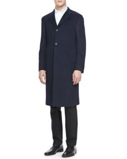 Mens Cashmere Three Button Top Coat, Navy   Lenox   (50R)