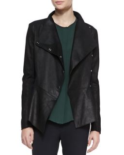 Womens Leather/Ponte Peplum Moto Jacket   Veronica Beard   Soft black (4)