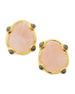 Pink Quartz Button Clip On Earrings   Jose & Maria Barrera   Pink
