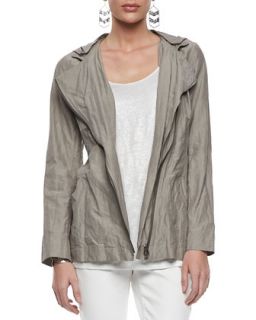Womens Rumpled Hooded Zip Front Jacket, Petite   Eileen Fisher   Taupe (PL