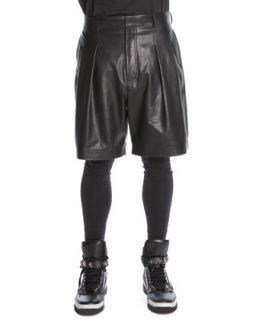 Mens Pleated Leather Shorts, Black   Givenchy   Black (50)