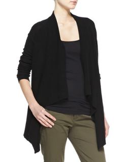 Womens Ribbed Cashmere Draped Open Cardigan, Black   Vince   Black (X SMALL)