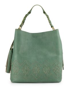 Mary Diamond Stitched Leather Hobo Bag, Sage   Isabella Fiore