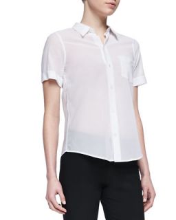 Womens Uniform Short Sleeve Voile Blouse   Theory Icon   White (LARGE)