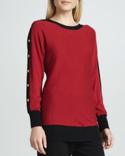 Womens Colorblock Button Sleeve Sweater   Joan Vass   Purple/Black (1 (6/8))