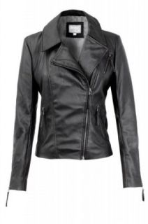 James&Co Women's Asymmetrical Faux Leather Fleur Jacket Black XL