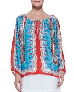 Womens Talasi Silk Long Sleeve Blouse   Johnny Was Collection   Multi (X LARGE