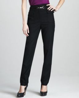 Womens High Waist Stretch Flannel Pants   Magaschoni   Black (6)