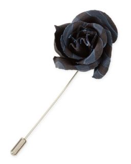 Mens Striped Rose Lapel Pin, Black/Blue   Lanvin   Black/Blue