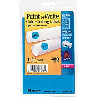 Avery 05496 Print Or Write Removable Color Coding Label, Light Blue, 1 1/4(Dia), 400/Pack