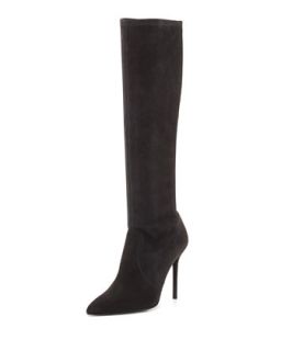 Benefit Stretch Suede Boot, Anthracite (Made to Order)   Stuart Weitzman  