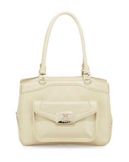 Topstitched Leather Three Section Tote Bag, Ivory   Love Moschino