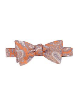 Mens Paisley Tapestry Silk Bow Tie, Orange   Orange