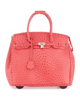 Kendall Ostrich Embossed Rolling Bag, Red   KC Jagger